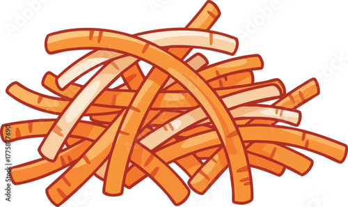 Pixel Art Pile of Julienne Cut Carrots With Orange and Light Orange Tones On White Background