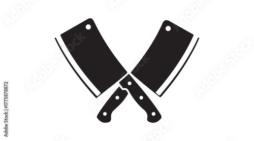 butcher knife icons. Silhouette of two butcher knives - Cleaver Knife for the meat industry - farmer's shop, market, butchery, or design - label, banner, sticker. Vector Illustration