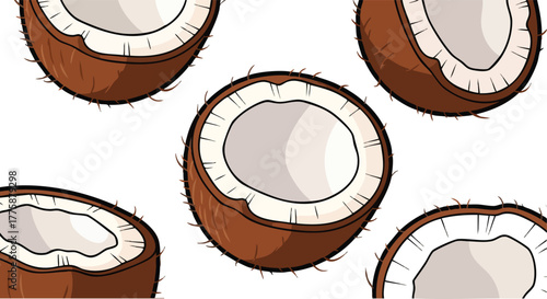 Pixel Art Halved Coconuts White Background Tropical Fruit Food Healthy Eating