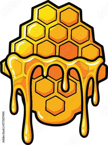 Golden Honeycomb Dripping Sweet Liquid Yellow Hexagons Pattern Detailed Pixel Art Illustration