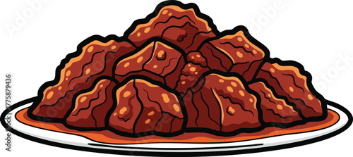 Pixel Art Stew Meat Dish With Rich Red Sauce On A Plate