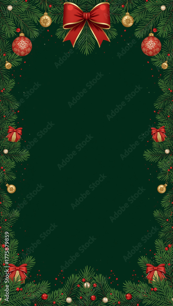 Naklejka premium high quality christmas tree gift box copyspace light ornaments green background