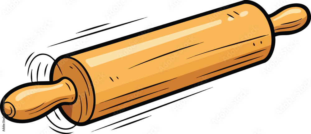 Cartoon Wooden Rolling Pin with Motion Blur Effects on White Background