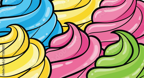 Pixelated Swirls Of Pastel Ice Cream In Yellow Pink Blue And Green Colors