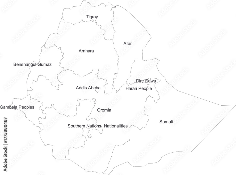 Fototapeta ETHIOPIA MAP with its administrative divisions and regions