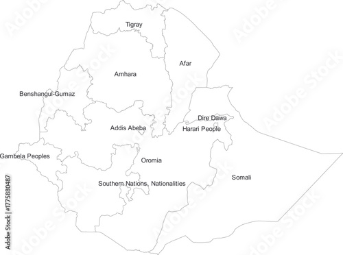 ETHIOPIA MAP with its administrative divisions and regions