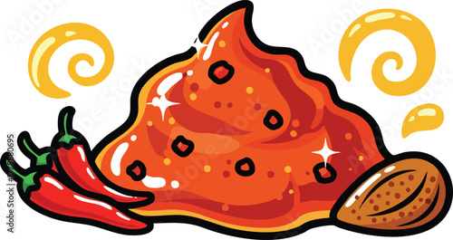 Spicy Red Kimchi Paste With Chili Peppers And Almond Illustration