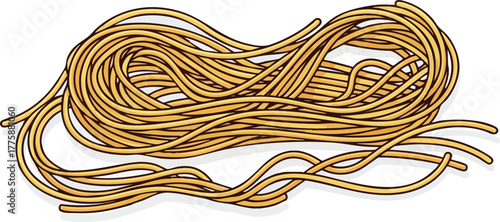 Golden Yellow Spaghetti Pasta Pile Isolated on White Background Healthy Food