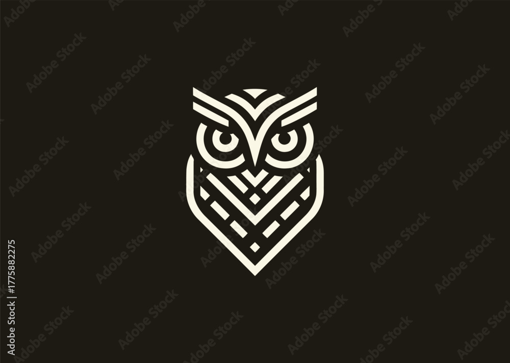 Naklejka premium A sleek owl logo drawn in continuous line style, showcasing wisdom and focus through stylized eyes and wings, perfect for modern, minimalist vector illustration concepts
