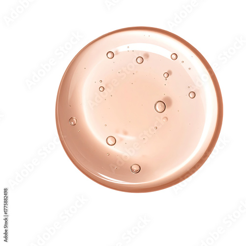 Translucent pink fluid sphere with air bubbles on black