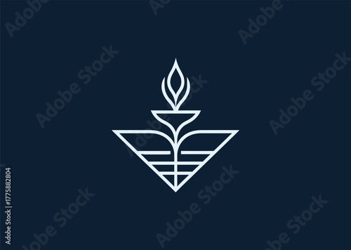 A minimalist fountain logo in elegant line style, featuring flowing water arcs with balanced symmetry, symbolizing purity, creativity, and continuous inspiration in vector design