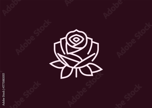 A refined rose logo created in smooth line style, emphasizing the natural curves of petals in a minimalist geometric form, representing beauty, passion, and elegance in vector art