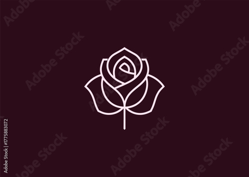 A refined rose logo created in smooth line style, emphasizing the natural curves of petals in a minimalist geometric form, representing beauty, passion, and elegance in vector art