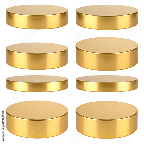 Golden, circular platforms, varying in height