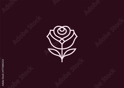 A refined rose logo created in smooth line style, emphasizing the natural curves of petals in a minimalist geometric form, representing beauty, passion, and elegance in vector art