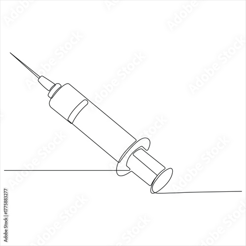 Continuous line drawing of medical syringe and vial simple illustration of vaccine and injection syringe line art design vector illustration