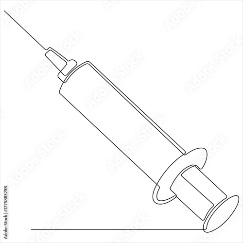 Continuous line drawing of medical syringe and vial simple illustration of vaccine and injection syringe line art design vector illustration