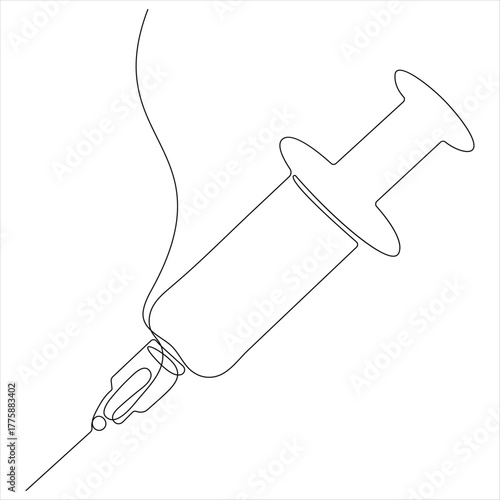 Continuous line drawing of medical syringe and vial simple illustration of vaccine and injection syringe line art design vector illustration