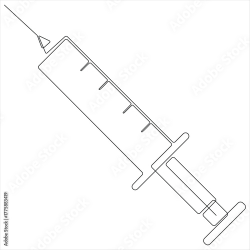 Continuous line drawing of medical syringe and vial simple illustration of vaccine and injection syringe line art design vector illustration