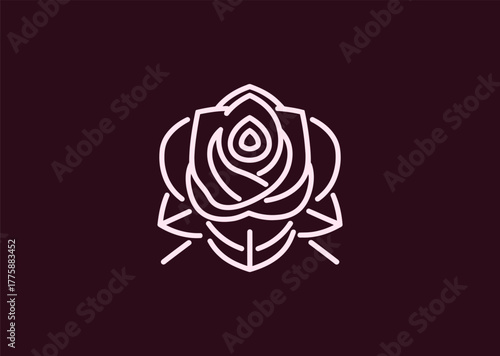 A refined rose logo created in smooth line style, emphasizing the natural curves of petals in a minimalist geometric form, representing beauty, passion, and elegance in vector art