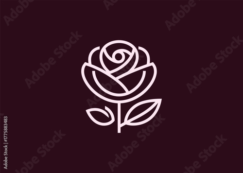 A refined rose logo created in smooth line style, emphasizing the natural curves of petals in a minimalist geometric form, representing beauty, passion, and elegance in vector art