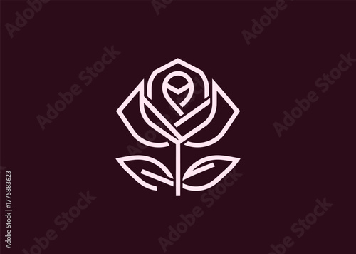 A refined rose logo created in smooth line style, emphasizing the natural curves of petals in a minimalist geometric form, representing beauty, passion, and elegance in vector art