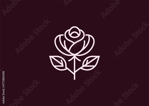 A refined rose logo created in smooth line style, emphasizing the natural curves of petals in a minimalist geometric form, representing beauty, passion, and elegance in vector art