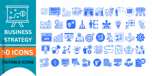 Boost your brand with this professional business strategy icon set for marketing, management, and growth, offering editable options to elevate your next project