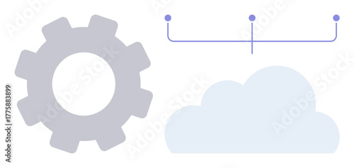 Gear icon representing mechanics, cloud symbolizing storage, and connected nodes illustrating data transfer. Ideal for cloud computing, technology, innovation, automation, storage, connectivity