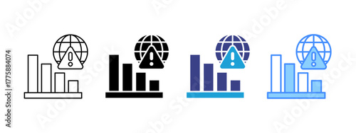 Economic Crisis icon set multiple style collection