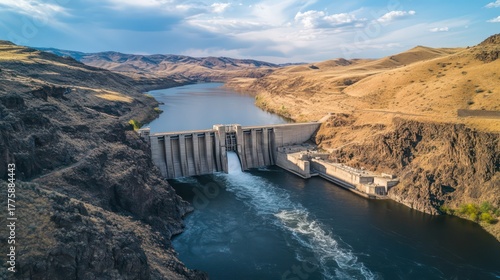 Hydroelectric dam operation idaho river aerial view natural landscape water management concept