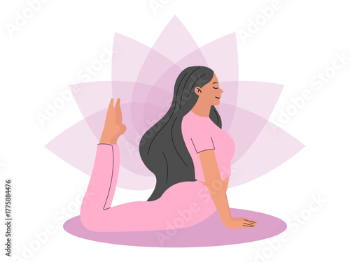 Sportswoman doing cobra pose. Meditation vector illustration. Flat illustration concept.