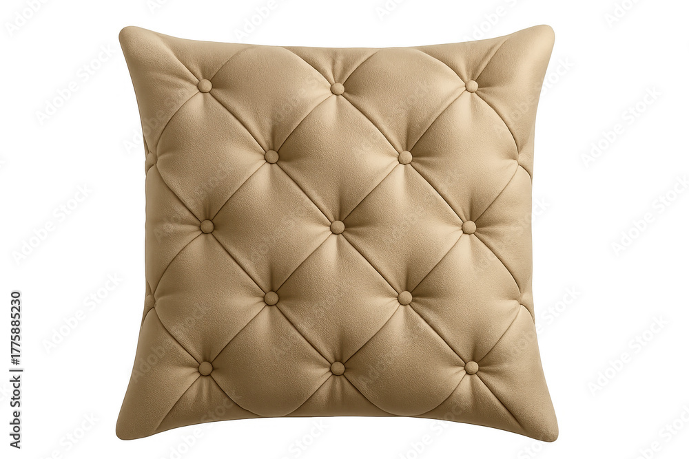 Obraz premium Tufted beige leather pillow cushion on transparent background