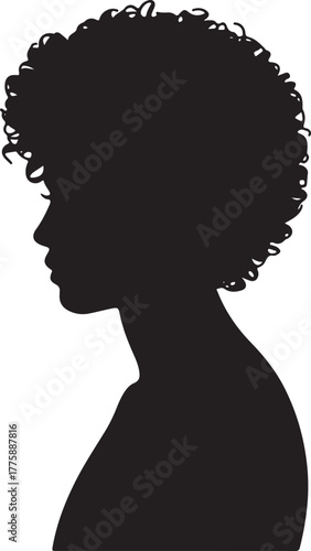 The silhouette of a black woman from Afro, a minimalist drawing, a vector set on a transparent background for a stencil