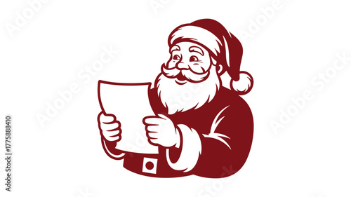 Stylized Santa Claus reading a paper on white background