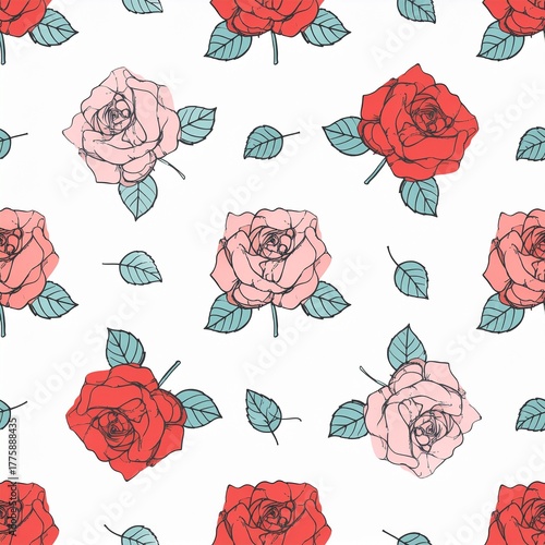 seamless pattern with red roses