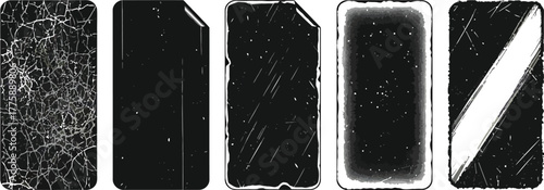 Isolated illustration set of black paint brush strokes on a blank white object