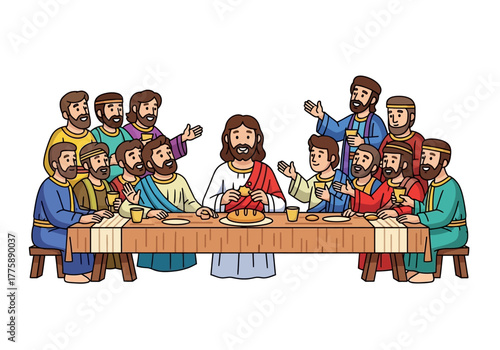 The Last Supper: Jesus and Disciples Sharing Bread and Wine.