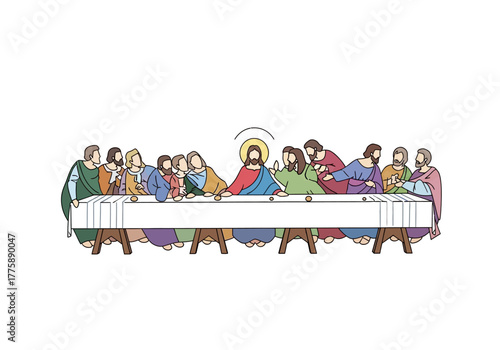 The Last Supper Illustration with Jesus and Disciples at Table.