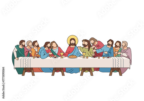 The Last Supper Illustration: Jesus and Disciples at Table.
