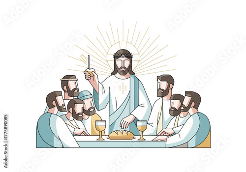 The Last Supper: Jesus and His Disciples Sharing Bread and Wine.