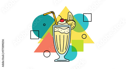 Delicious Banana Milkshake with Whipped Cream and Cherry.