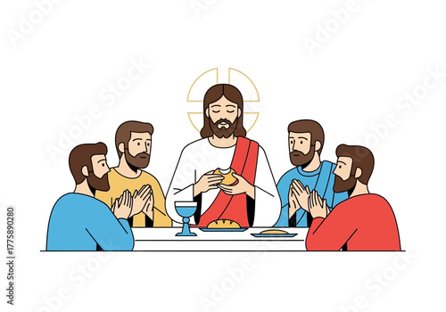 The Last Supper Illustration with Jesus and Disciples at Table.