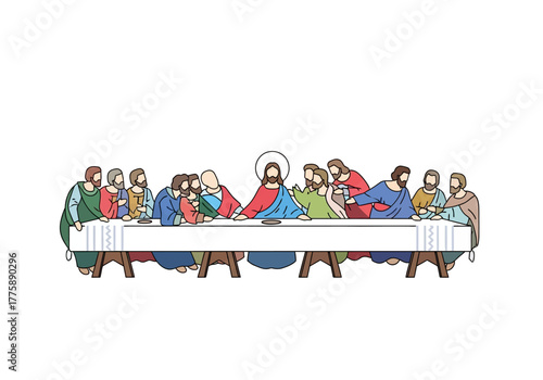 The Last Supper Illustration with Jesus and Disciples at Table.