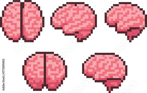 Brain pixel art, eps 10 illustration