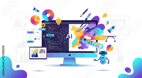 AI revolutionizes creative industries blending code and art with vibrant digital design tools and intelligent automation for future innovation