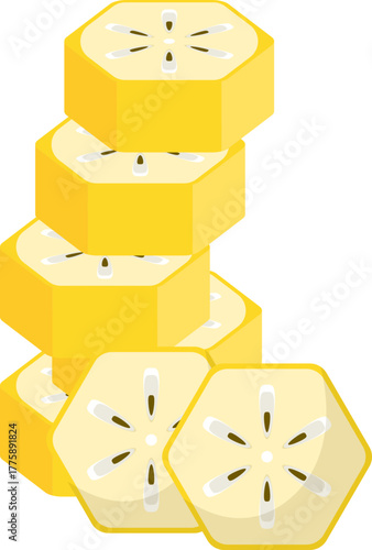 Stack of Hexagonal Yellow Fruit Slices - Vector Illustration