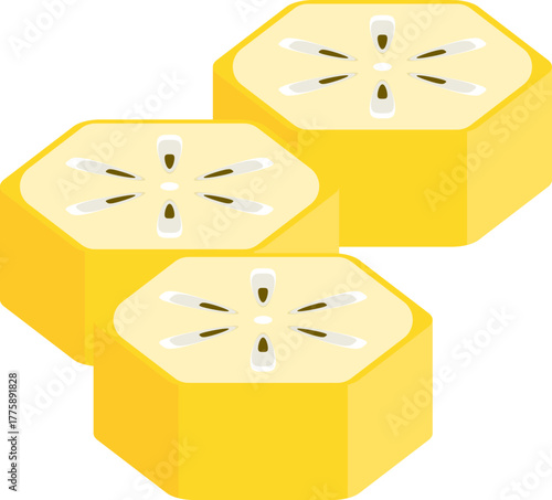 Sliced Banana Fruit in Hexagonal Shape, Flat Vector Illustration on White Background