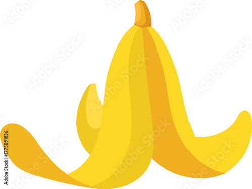 Bright Yellow Banana Peel Vector Illustration. Food waste and organic refuse concept on white background.