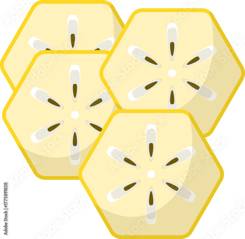 Yellow Hexagonal Sliced Fruit Vector Illustration